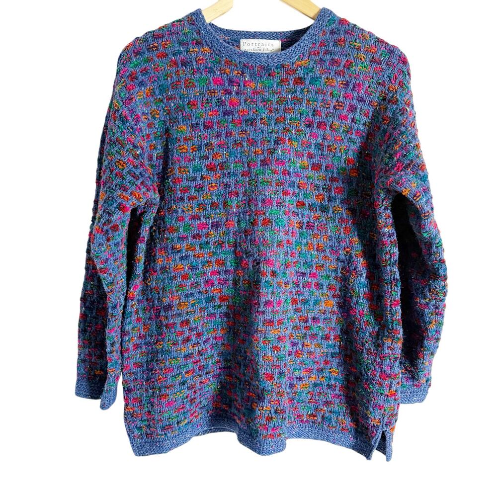 Vintage Portraits by Northern Isles Chunky Hand Knit Multicolor Sweater Size M